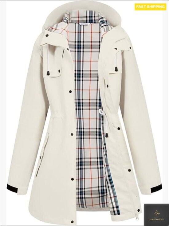 Jackets & Blazers - Waterproof Long Hooded Rain Jacket Windbreaker Trench Coat with Adjustable Waist